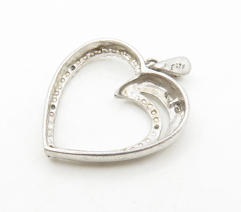 925 Sterling Silver  Shiny Genuine Diamonds Open Love Heart Pendant  PT12164