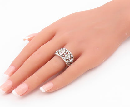 925 Sterling Silver Vintage Ring CZ Open Scrollwork Wide Band  Sz 7  RG36551