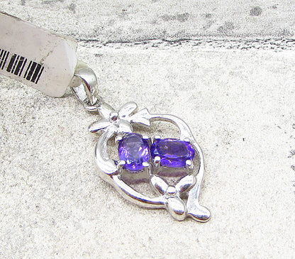 925 Sterling Silver  Faceted Amethyst Floral Drop Pendant  PT1583