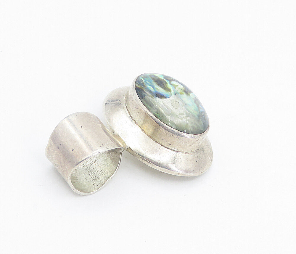 DESIGNER 925 Sterling Silver  Vintage Abalone Shell Oval Drop Pendant  PT6228