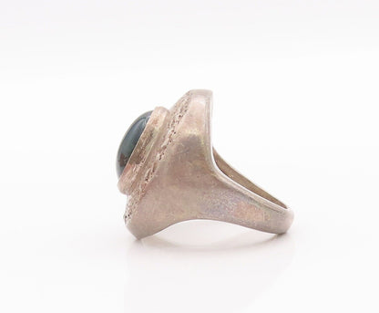 925 Sterling Silver Vintage Ring Rough Carved Large Green Gemstone Sz 8  RG28294