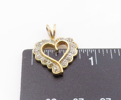 925 Sterling Silver  Vintage Genuine Diamonds Love Heart Pendant  PT16145