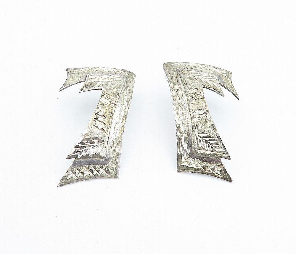 MEXICO 925 Sterling Silver  Vintage Shiny Etched Detail Drop Earrings  EG2567