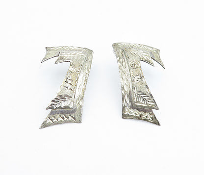 MEXICO 925 Sterling Silver  Vintage Shiny Etched Detail Drop Earrings  EG2567