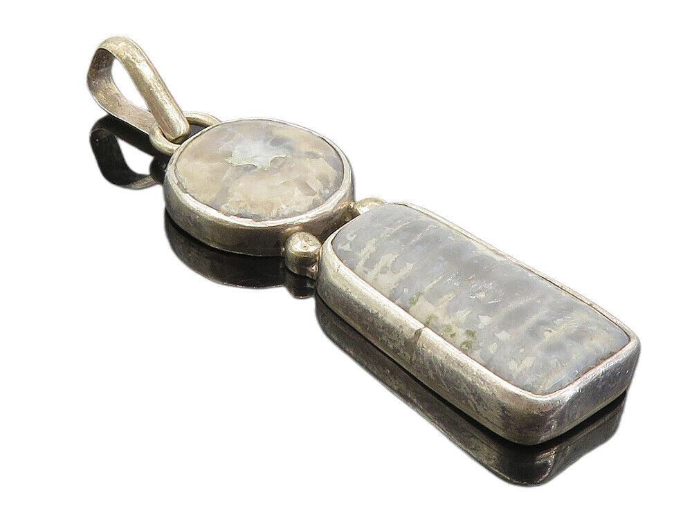 925 Sterling Silver Vintage Multi Shape Grey Jasper 2 Stone Pendant PT6445