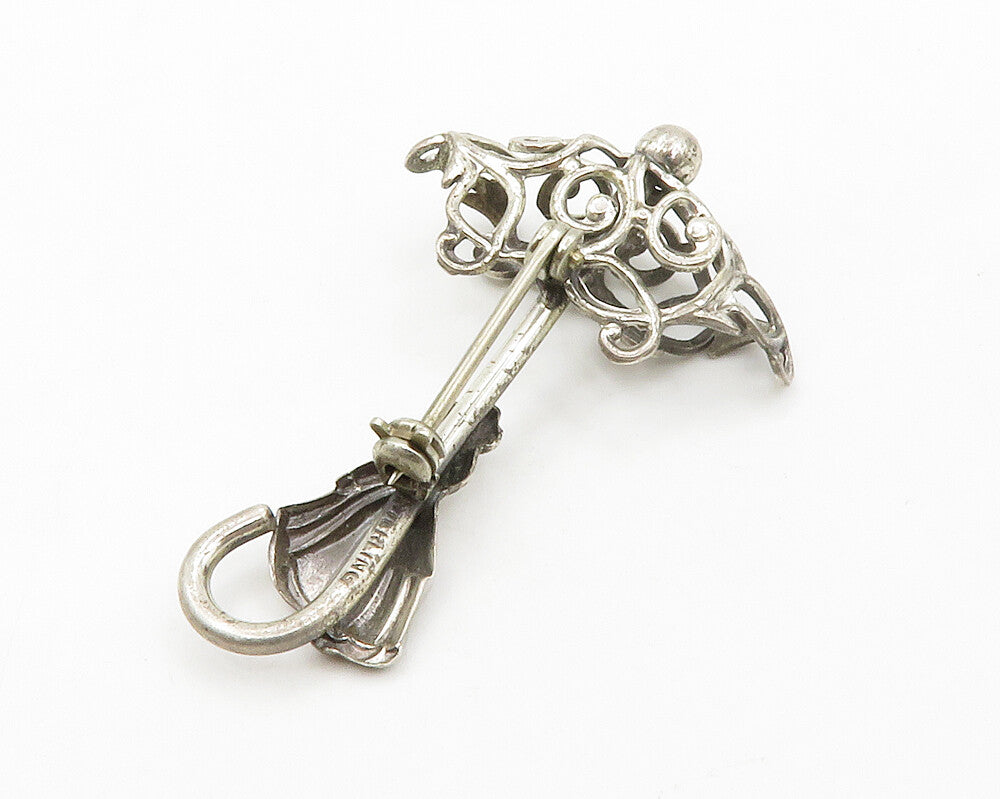 925 Sterling Silver  Vintage Shiny Woman & Swirl Umbrella Brooch Pin  BP5200