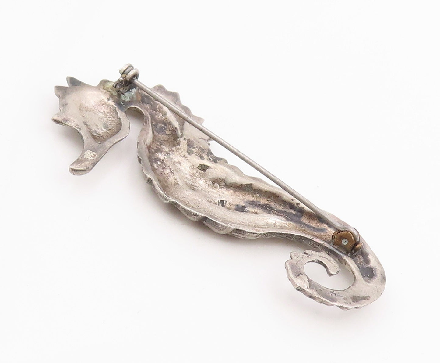 925 Sterling Silver Vintage Brooch Pin Classic Carved Figural Seahorse  BP12474