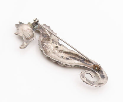 925 Sterling Silver Vintage Brooch Pin Classic Carved Figural Seahorse  BP12474