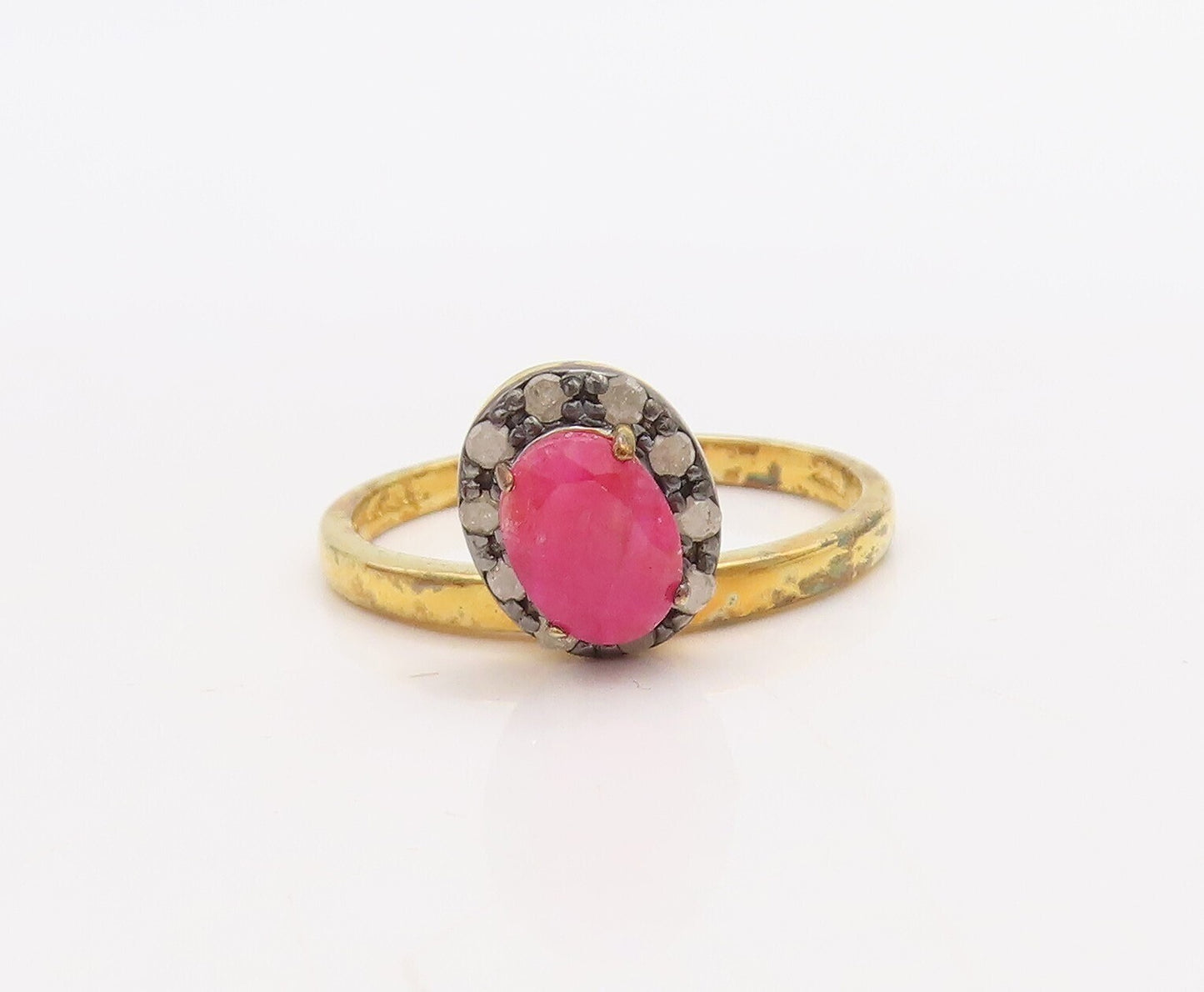 925 Sterling Silver Vintage Ring Gold Plated Diamonds & Gemstones  Sz 8  RG30536