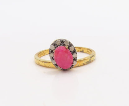 925 Sterling Silver Vintage Ring Gold Plated Diamonds & Gemstones  Sz 8  RG30536