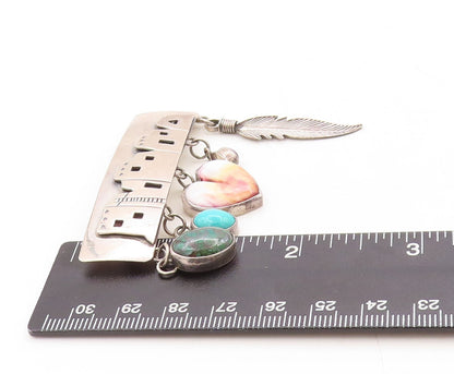 925 Sterling Silver Vintage Brooch Pin NAKAI NAVAJO Gemstone Charm BP11304
