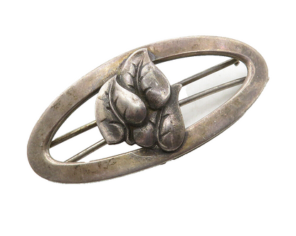 VIKING CRAFT 925 Silver  Vintage Dark Tone Floral Leaves Brooch Pin  BP5084