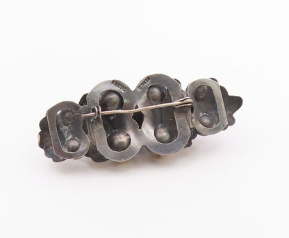 MEXICO 925 Silver  Vintage Antique Cabochon Amethyst Floral Brooch Pin  BP8260