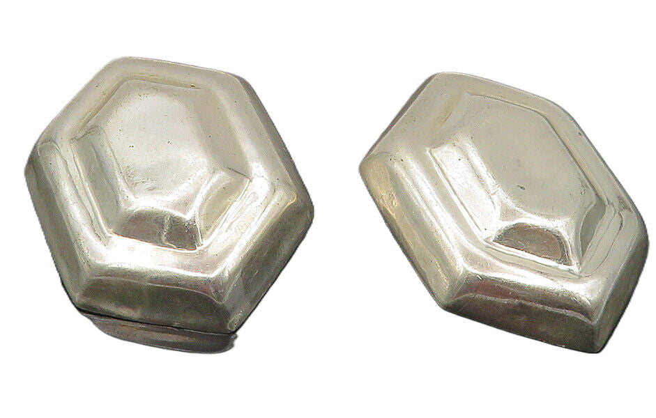 MEXICO 925 Sterling Silver  Vintage Hollow Hexagon Non Pierce Earrings  EG6172