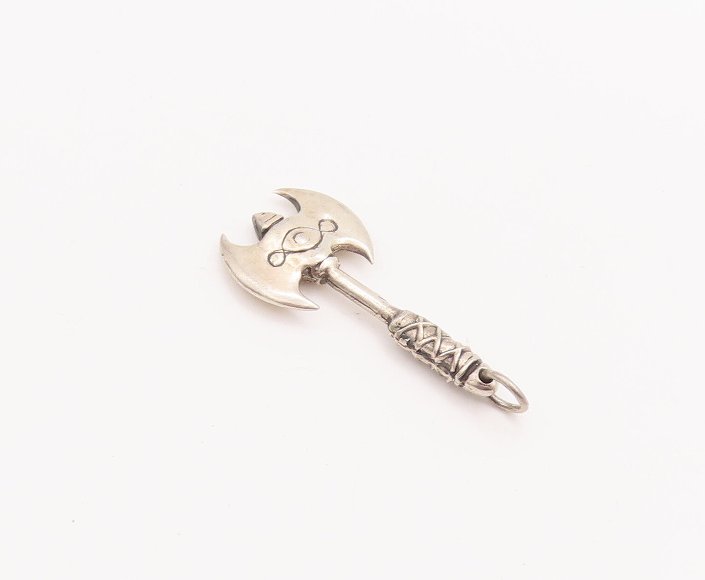 925 Sterling Silver Vintage Pendant Solid Carved Axe Warrior Pendent  PT23280