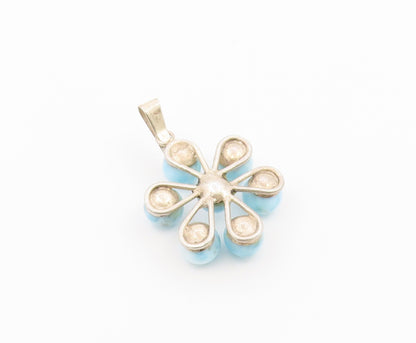 925 Sterling Silver Vintage Pendant Round Cabochon Larimar Floral Charm  PT26469