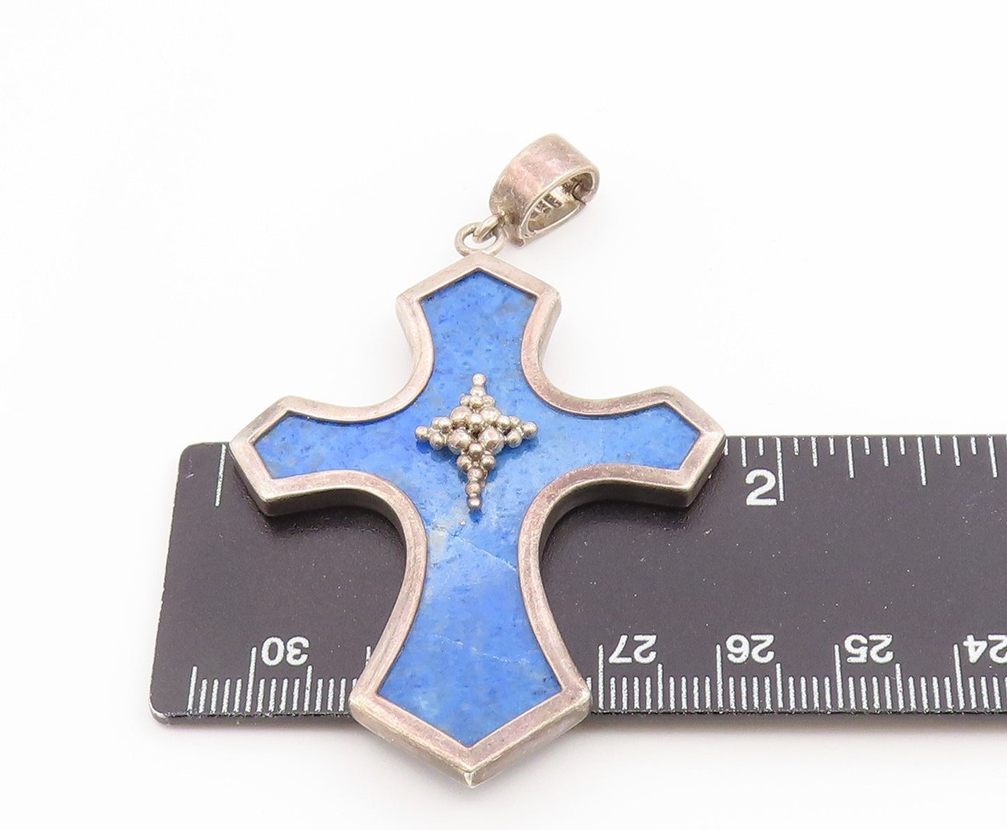 925 Sterling Silver Vintage Pendant WHITNEY KELLY Lapis Lazuli Cross  PT26601