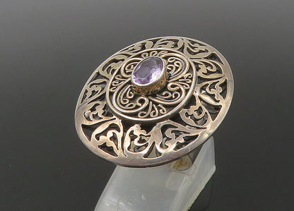 925 Sterling Silver  Vintage Amethyst Open Swirl Cocktail Ring Sz 6  RG22616