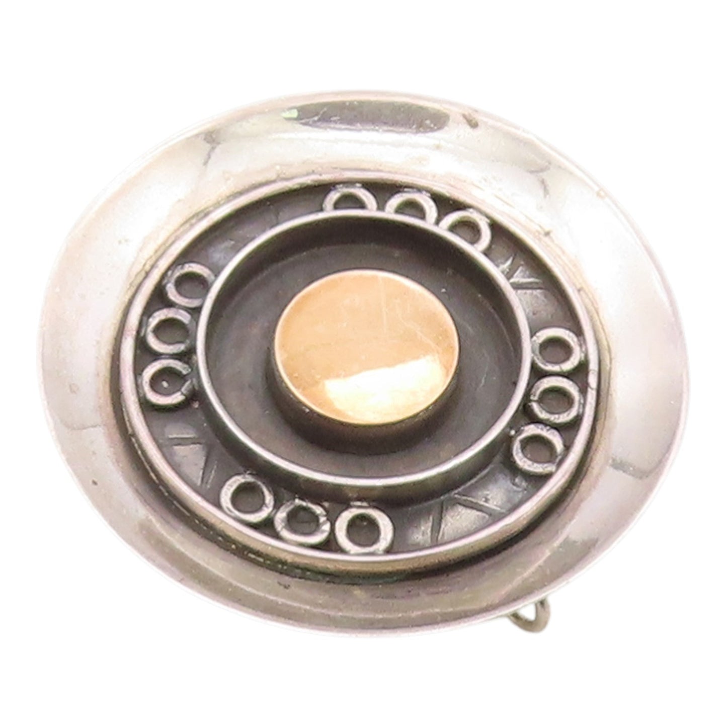 14k Gold & 925 Sterling Silver Vintage Brooch Modernist Circular Pin   BP12546