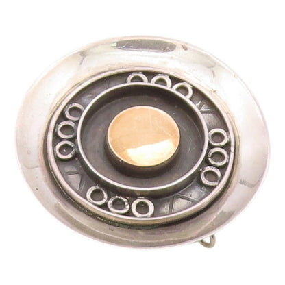 14k Gold & 925 Sterling Silver Vintage Brooch Modernist Circular Pin   BP12546