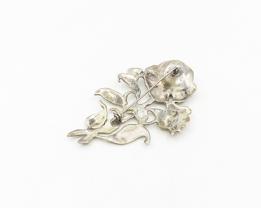 925 Sterling Silver  Vintage Antique Shiny Blooming Flowers Brooch Pin  BP7380