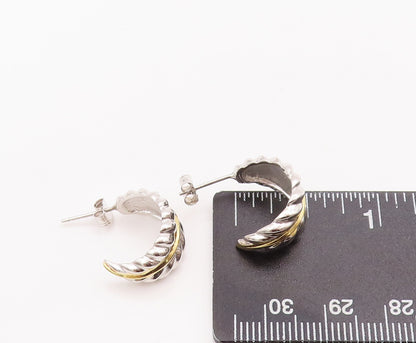 925 Sterling Silver Vintage Earrings Solid Carved Leaf Open Hoops  EG12994