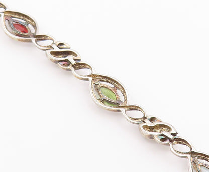 925 Sterling Silver Vintage Genuine Diamond & Multi Stone Chain Bracelet BT8314
