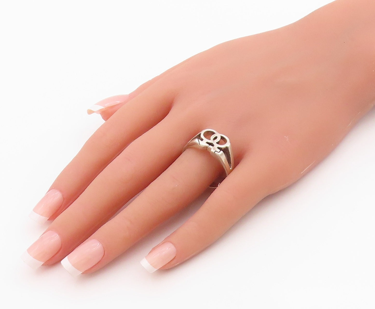 925 Sterling Silver Vintage Ring Interlocking Gender Symbol Band Sz 12.5 RG36309