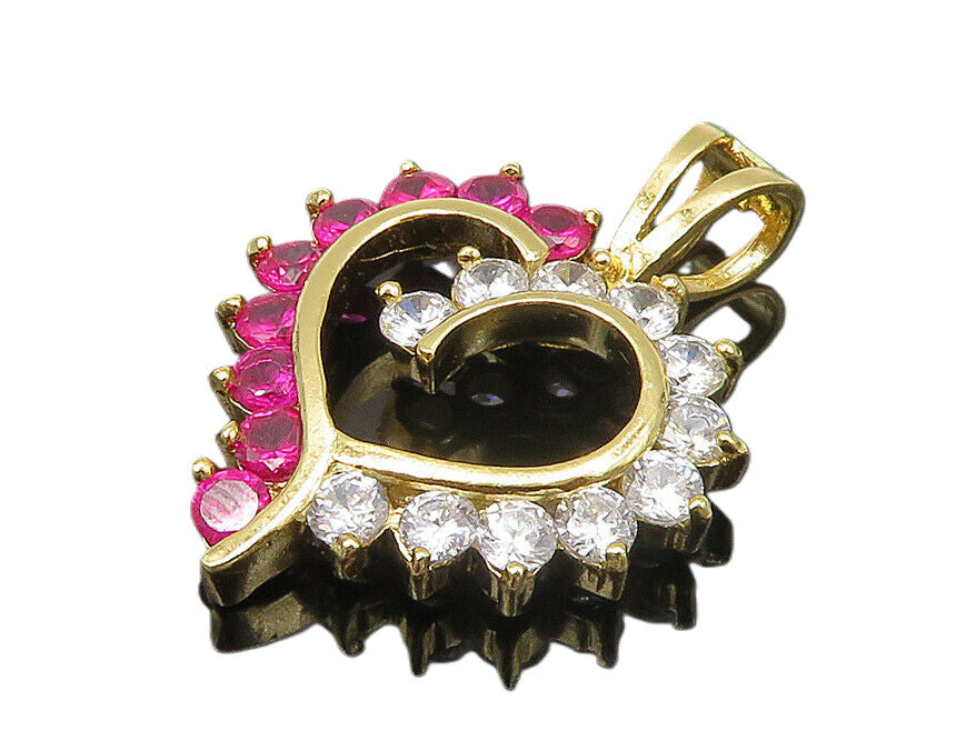 925 Silver  Vintage Cubic Zirconia & Pink Topaz Love Heart Pendant  PT18068
