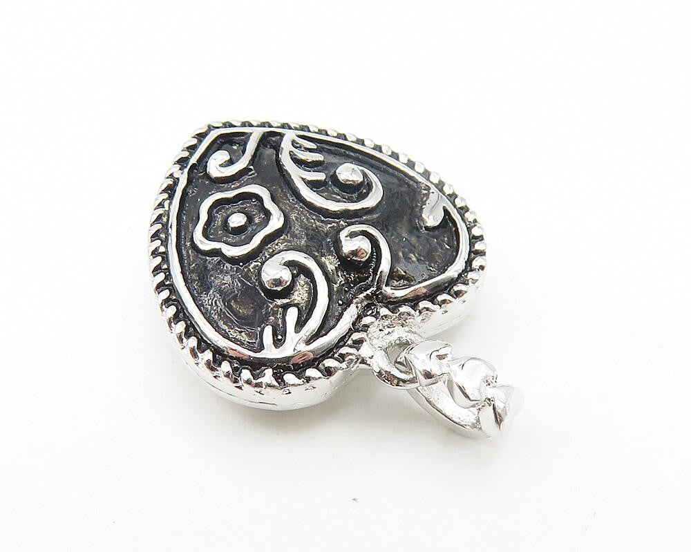 925 Sterling Silver  Petite Shiny Enamel Floral Love Heart Pendant  PT8790