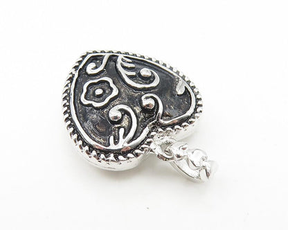 925 Sterling Silver  Petite Shiny Enamel Floral Love Heart Pendant  PT8790