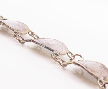 925 Sterling Silver Vintage Bracelet Antique Carved Coin Linked  BT10636