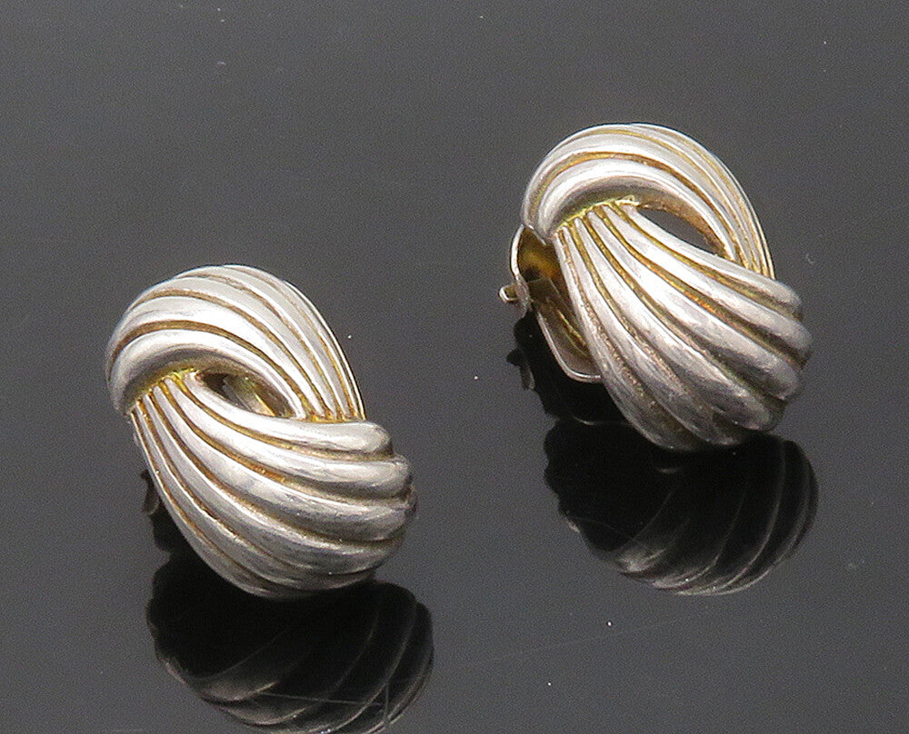ISRAEL 925 Sterling Silver  Vintage Shiny Fluted Non Pierce Earrings  EG8298
