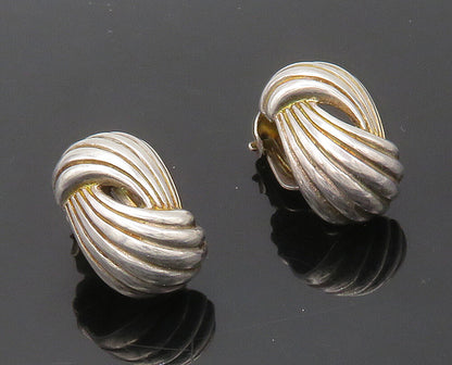 ISRAEL 925 Sterling Silver  Vintage Shiny Fluted Non Pierce Earrings  EG8298