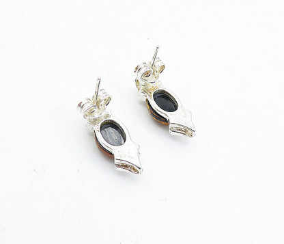925 Sterling Silver  Cabochon Cut Amber Shiny Petite Drop Earrings  EG2254