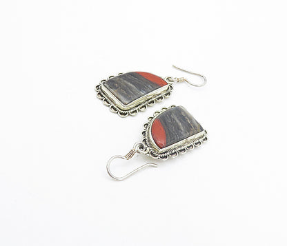 925 Sterling Silver  Vintage Agate Dangle Wavy Twist Dangle Earrings  EG3139