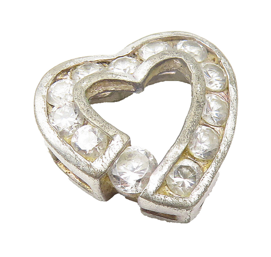 925 Sterling Silver  Vintage Cubic Zirconia Open Love Heart Pendant  PT8554