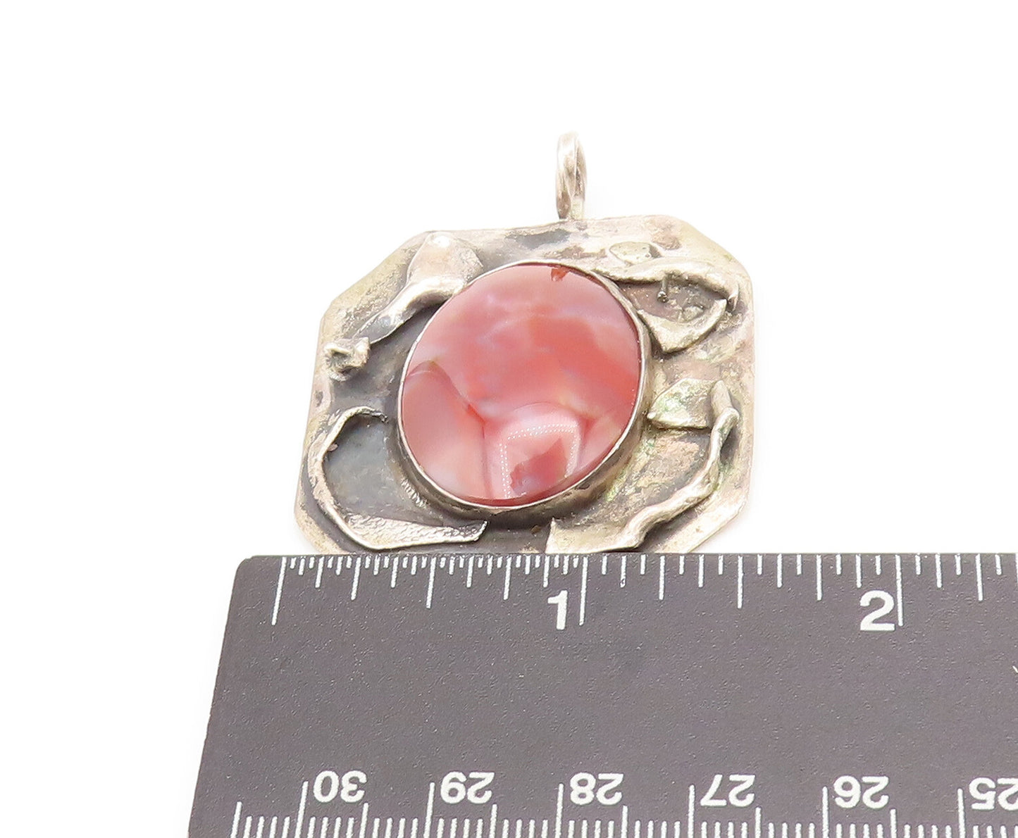 925 Sterling Silver Vintage Pendant Crushed Paper Carved Large Carnelian PT22525