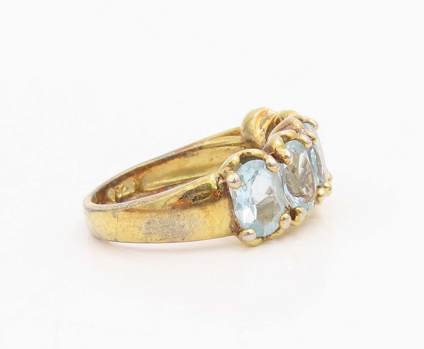 925 Sterling Silver Vintage Ring Gold Plated Oval Cut Blue Topaz  Sz 7  RG34812