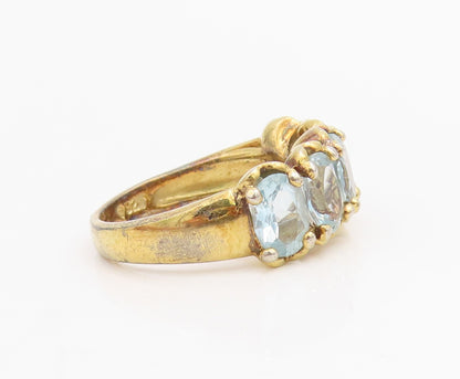 925 Sterling Silver Vintage Ring Gold Plated Oval Cut Blue Topaz  Sz 7  RG34812
