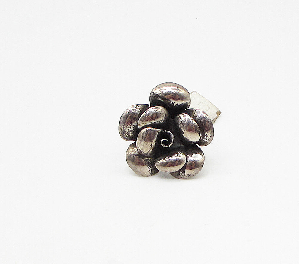 925 Sterling Silver  Vintage Sculpted Spring Flower Cocktail Ring Sz 5.5 RG3103