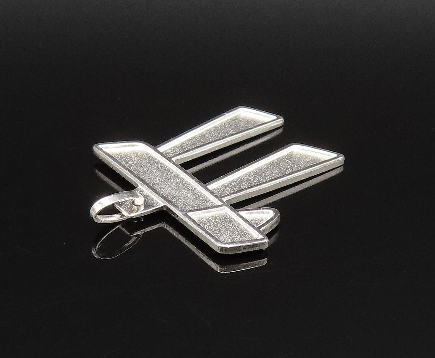 GERMANY 925 Silver  Vintage Raised Edge Matte Chai Symbol Pendant  PT21256