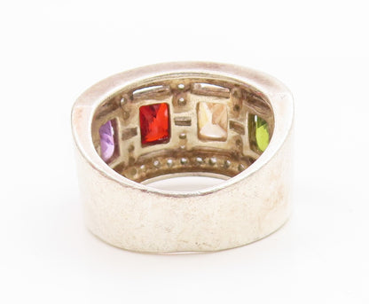 925 Sterling Silver Vintage Ring Multi Gemstone Statement Band  Sz 8.5  RG35841