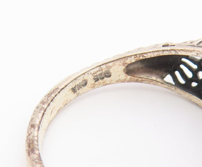 925 Sterling Silver Vintage Ring Lapis Lazuli Floral Cutout Band  Sz 8  RG36699