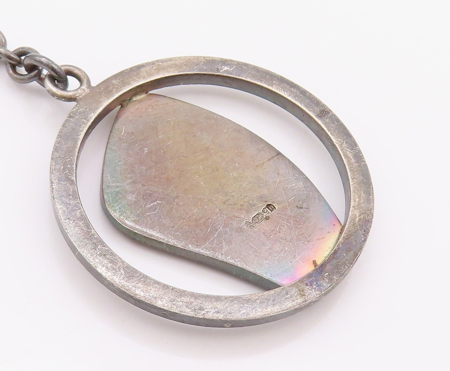 925 Sterling Silver Vintage Key Chain Dark Tone SS Rotterdam Ship Carved  TR3934