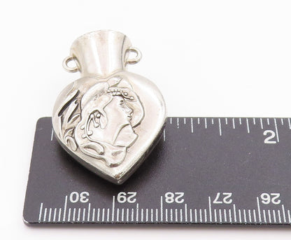 925 Sterling Silver Vintage Pendant Carved Lady Face On Vase  PT24366