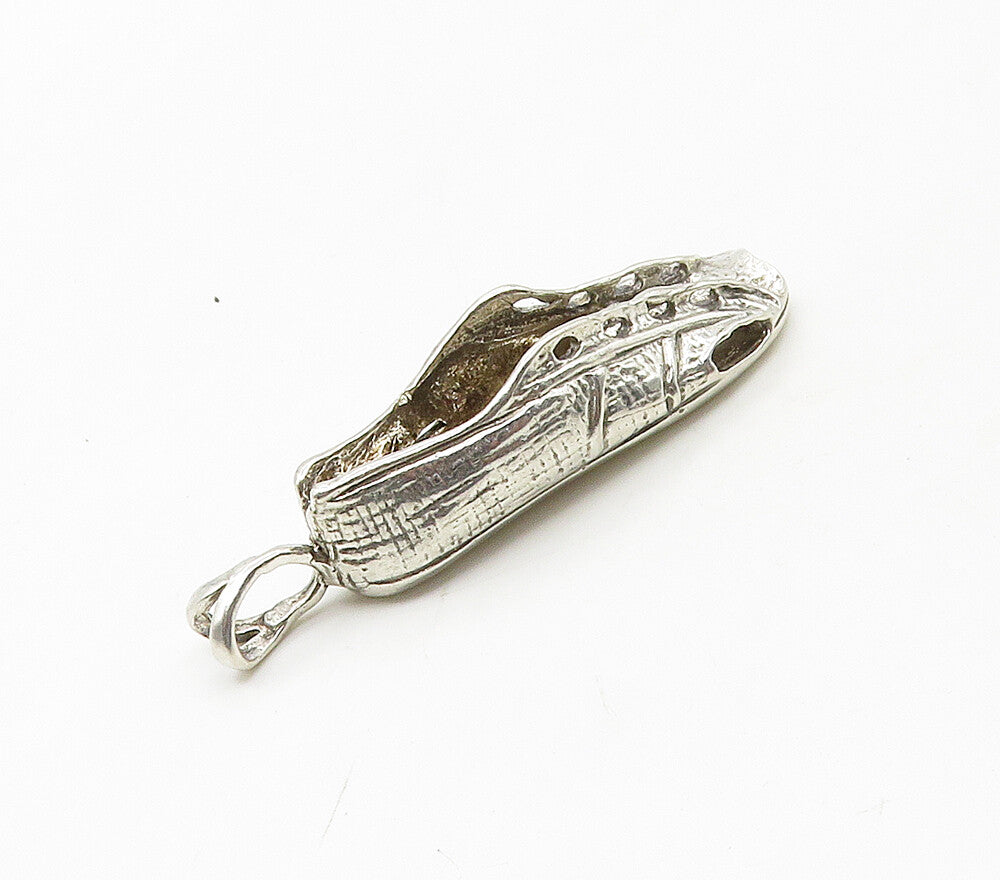 925 Sterling Silver  Vintage Shiny Came From Poverty Shoe Pendant  PT13381