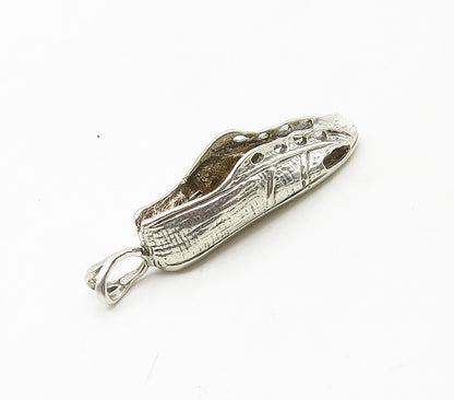 925 Sterling Silver  Vintage Shiny Came From Poverty Shoe Pendant  PT13381