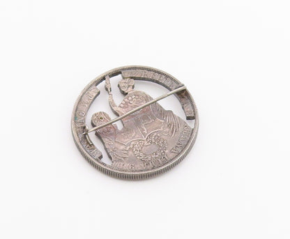 925 Sterling Silver  Vintage Dark Tone Peruvian Coin Brooch Pin  BP8526
