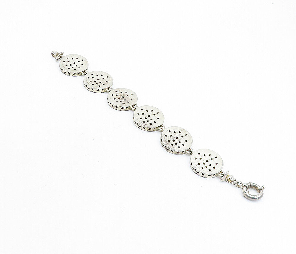 925 Sterling Silver  Vintage Two Tone Italian Coin Link Chain Bracelet  BT2537